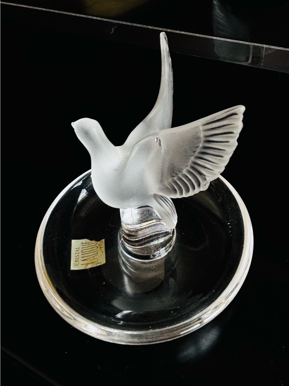 Signed Lalique Frosted White Dove Vanity Tray